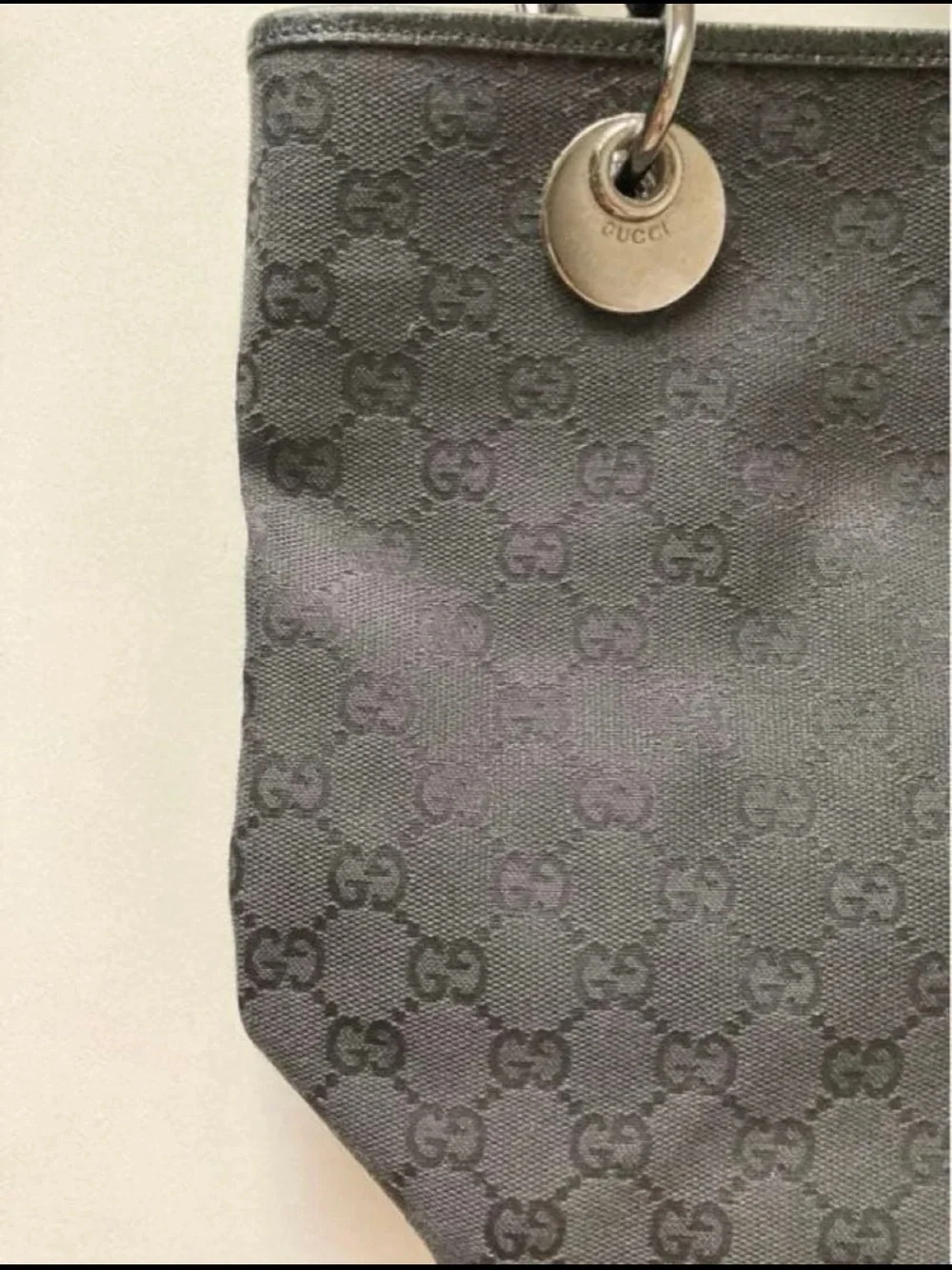 Gucci Black Monogram Tote with Silver-Tone Rings